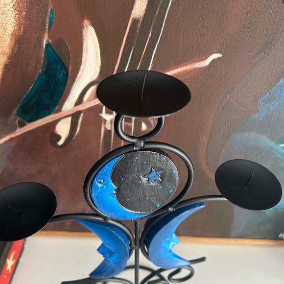 Celestial Vintage 90s Sun Moon Blue 3 Candle Holder - Picture 10 of 12